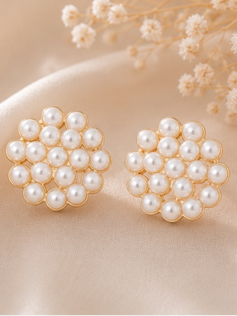 Classic Pearl Cluster Gold-Plate Stud Earrings